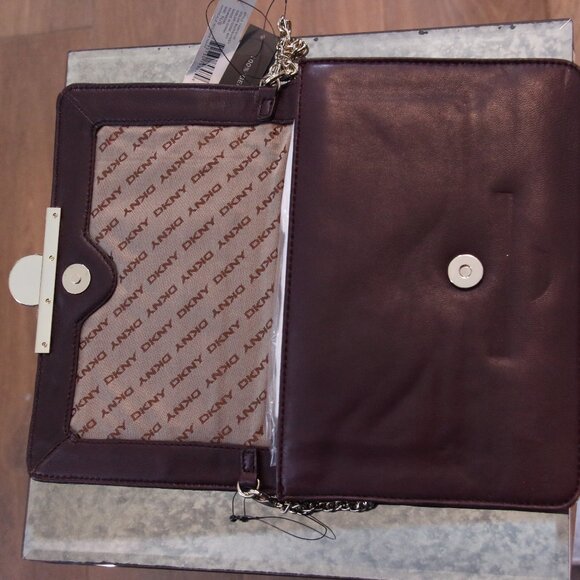 DKNY Burgundy Leather Clutch Shoulder Bag - Picture 2 of 3